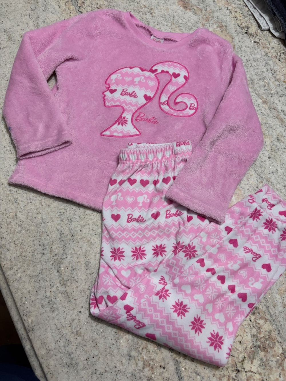 10/$30 Barbie Pink Fleece Pajama Set with Patterned Pants